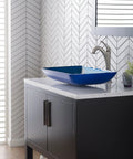 Rectangular Blue Glass Vessel Sink For Bathroom 22 Inch Above Counter Design Scratch Resistant And Easy Clean Interior