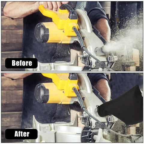 Before and after using Heavy Duty Dust Collector Bags For Miter And Table Saws With A Snug Zipper and Wire Strap.