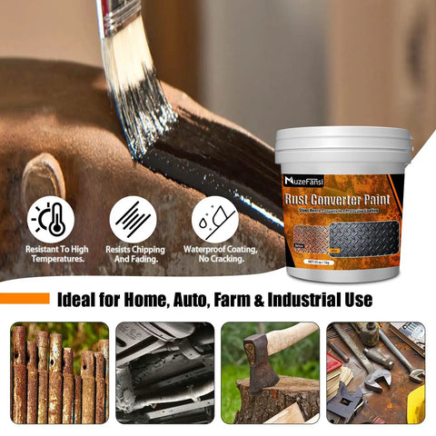 Rust Busting Converter And Metal Primer For Metal Surfaces That Stops Rust And Seals Moisture, container and application