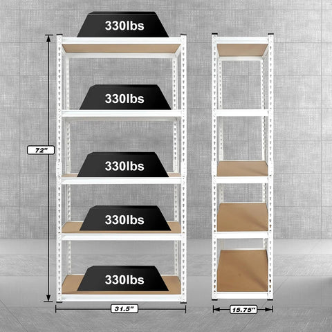 White 5 Tier Metal Storage Shelves 31.5 By 15.75 By 72 Inches Adjustable Utility Rack For Garage Kitchen Heavy Duty Steel Construction Effortless Home Organization That Handles All The Daily Grind