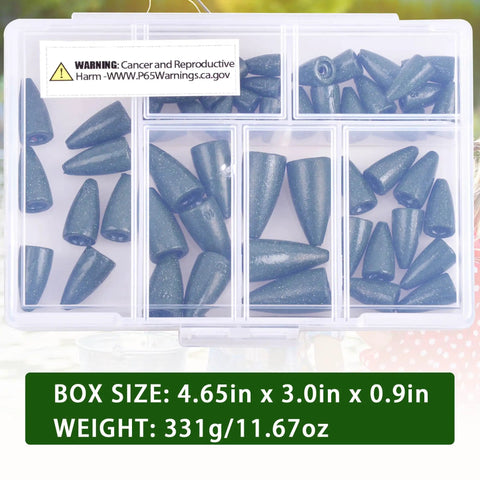 55-piece bullet shape fishing sinkers lead bullet sinker worm weights box kit for bass fishing Texas rig Carolina rig