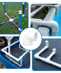 Collage showing uses of 12 Pack 0.75 Inch 90 Degree PVC Elbow Fittings Furniture Grade White Connectors for DIY Furniture Making