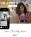 Woman using smartphone to view 2K Video Doorbell With Wired Or Wireless Setup, 2-Way Audio, Night Vision, Head-To-Toe Video View