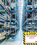 TopShelf Heavy Duty Pallet Rack Capacity Labels 100 Pack featuring durable 3X4 inch max load stickers on warehouse racking.