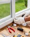 User installing Four Piece Spring Tension Screen Door Rollers Replacement Sliding Patio Door Wheels Fits B638 B687 B639 in home.