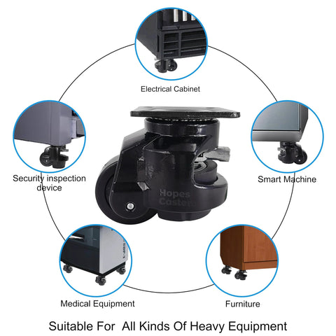 Self Leveling Swivel Caster With Ratchet Handle And Retractable Plate For Workbenches And Machines Heavy Duty Industrial Casters With Nylon Wheels
