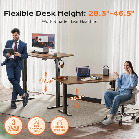 Wide 55 By 27.6 Inch Electric Standing Desk With Deep Desktop Height Adjustable Sit Stand Computer Desk For Home Office Scene
