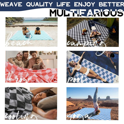 Versatile Turkish Cotton Picnic Blanket For Beach Park And Grass Large Outdoor Mat For Road Trips RV Camping Glamping Travel Essentials Backyard Lounging Cozy Soft Quick Dry All Season Must Have on beach, camping, living room, pool, napping, and yoga settings.