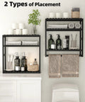 Over The Toilet Storage Bathroom Shelves Wall Mounted 3 Tier Black Rack with towels, toiletries, and plants arranged for easy access.