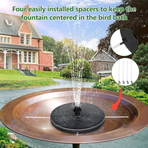 Solar Powered Fountain Pump With 4 Easy Install Nozzles And Fixer For Bird Bath in garden setting