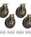 Heavy Duty Pneumatic Swivel Caster Wheels 4 Pack built tough with brass plates and rubber tires for carts and dollies.
