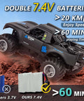 Black Dope Amphibious RC Monster Truck for Kids with Dual Batteries and submersible 4WD design on rugged terrain with 7.4V.
