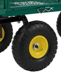 Heavy Duty 1000 Lb Capacity Mesh Steel Garden Cart With 10 In Flat Free Wheels, showing close-up of wheels and mesh bed