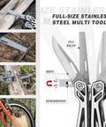 Multitool 21 In 1 Stainless Steel Pocket Knife With Screwdriver Sleeve Self Locking Pliers And Durable Sheath for outdoor use.