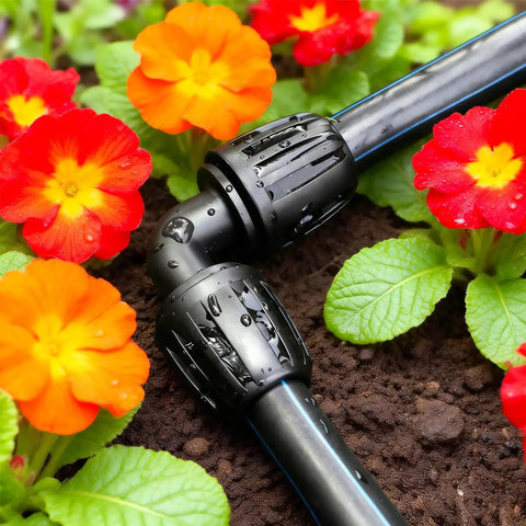 Half Inch Drip Irrigation Elbow Fittings 13 Pack Barbed Elbow Connectors For One Half Inch Drip Tubing in garden setup