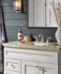 Bathroom with Parkwood No-Fuss Two-Handle Lavatory Faucet, Widespread Brushed Nickel, 3-Hole Install for 6-16 in on marble sink