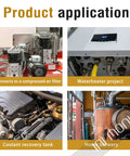 Ini moni reducer hex bushing collage showing air filter connection, water heater, coolant tank, home brewery.