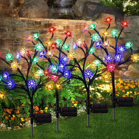 Solar Garden Lights Outdoor Decorative Six Pack Multicolor LED Flower Stakes With Easy Install Constant And Flashing Modes