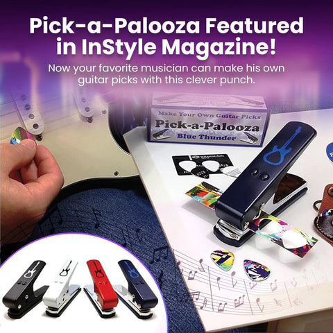 DIY Guitar Picks Punch Mega Pack For Musicians Custom Pick Maker Kit highlighted in magazine with punch and picks