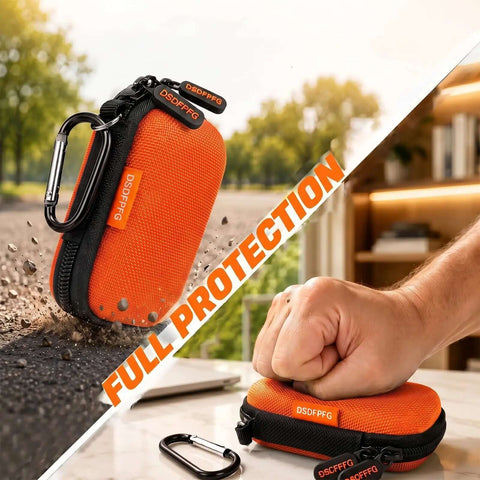 Solid Orange Mini Hard Shell Earbud Case Portable Rectangle Carrying Pouch for Tight Secure Fit and Rapid Grab Access.