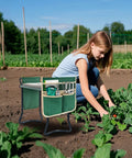 2 Pack Garden Pouches For Kneeler And Outdoor Tool Storage Bags with pockets on stool, woman gardening in field