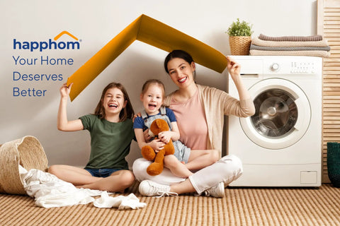 Family enjoying laundry room with iron cover suggesting 'Extra Thick Heavy Duty Ironing Board Cover And Pad With Four Layers Nonstick Surface Scorch And Stain Resistant'