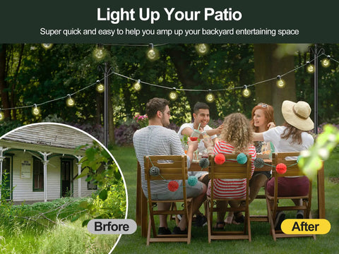 2 Pack 9 Foot Outdoor String Light Poles With Adjustable Metal Stand Go-To Choice Rust Resistant Black Finish in garden setting