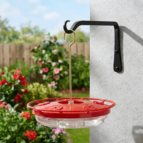Two Pack 16oz Leak Proof Dish Style Hummingbird Nectar Feeder With Built In Ant Moat Five Feeding Ports Wide Mouth For Easy Clean BPA Free Outdoor Garden Decor Gift attached to wall