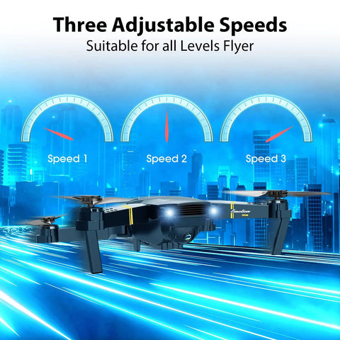 Foldable Camera Drone For Adults And Kids With 1080P FPV Video Easy Start RC Quadcopter showing three adjustable speeds