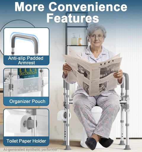 Heavy Duty Aluminum Raised Toilet Seat Riser For Seniors Featuring Dual Crossbar Handles Solid As Rock Four Leg Base Supports Up To 400 Pounds Hassle Free Bathroom Mobility Support Tool