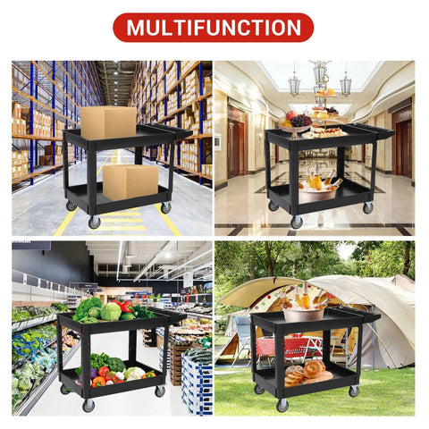 Rock Solid Heavy Duty Two Shelf Foldable Utility Cart With 500 Pound Capacity And Smooth Rolling Casters That Glide Like A Dream For Garage Warehouse Tool Storage Jobs
