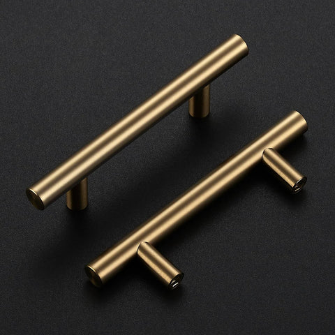 Champagne Bronze Stainless Steel Cabinet Handles Set of 30 With 3 Inch Center To Center Holes displayed on dark background
