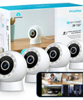 4MP 2K Outdoor Indoor Wired Security Camera With IP65 Weatherproof, Starlight Night Vision, four cameras and phone app display