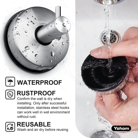 Vacuum Suction Cup Hooks For Shower And Bathroom Towel Holder Brushed Stainless Steel Rack with water droplets on surface