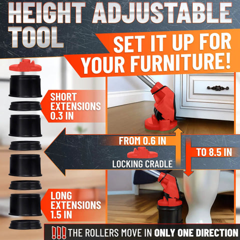 Furniture Movers With Wheels That Make Lifting a Breeze, Heavy Duty Appliance Slider Up To 660 Lbs, Easy Setup, height adjustable