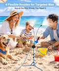 Family enjoying beach with Portable Outdoor Misting System With 30L Water Bag And Rechargeable Pump Hose Free Cooling