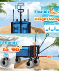 Heavy Duty Beach Fishing Cart For Sand With 9 Inch All Terrain Wheels and adjustable height shown on sandy beach