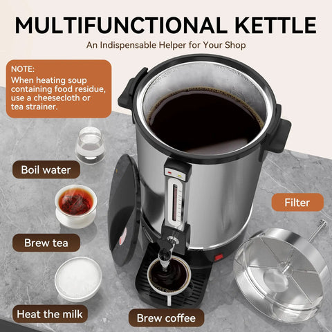 Top view of Commercial Coffee Urn 70 Cup Electric Coffee Dispenser Stainless Steel Hot Beverage Dispenser 10.7L Capacity