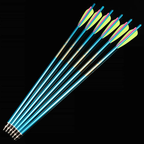Crossbow Bolts Aluminum Arrows 20 Or 22 Inch Shafts With Four Inch TPU Vanes For Hunting And Target Practice Color Options Yellow And Pink