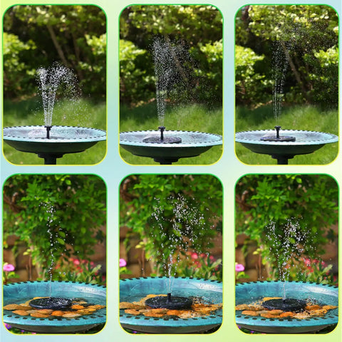 Solar Water Fountain For Bird Bath And Pond, Upgraded 6 Nozzles System, Free Standing Floating Solar Pump in use.