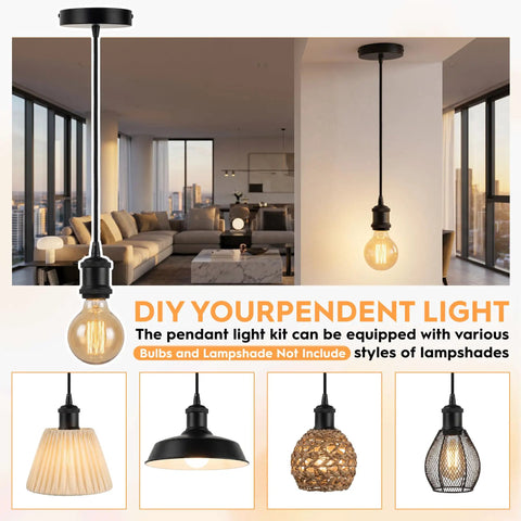Harwez Matte Black Industrial Vintage Mini Pendant Light Kit E26 LP-0661 displayed in modern living room with various lampshades