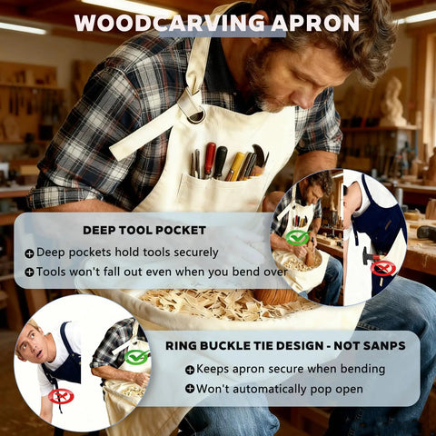 Rock Solid Wood Carving Apron With Stiff Chest Tool Pockets For Men That Stand Firm To Catch Wood Shavings And Sawdust Scraps With Zero Hassle While You Tackle Serious Shop Projects Around The Garage