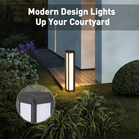 Outdoor Path Light 31.5 Inch Modern Landscape Bollard Lighting for garden pathway and driveway with warm white LED glow at night.