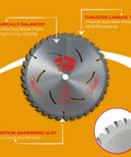 10-1/4 Inch Circular Saw Blade With 36 Carbide Teeth And Thin Kerf, Five-Eighth Inch Arbor, Pro-Grade, showcasing features
