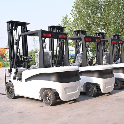 Electric Warehouse Forklift For Goods Transport And Material Handling In Loading Docks And Warehouses Workhorse Industrial Lift Truck For Logistics Tasks Multi Model Stacker And Pallet Carrier, white body
