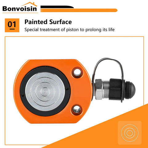 20 Ton Hydraulic Ram Cylinder Jack Low Profile Porta Power Ram Single Acting Mini Jack with 0.55 Inch Stroke for Tight Spaces, Machinery, Shipbuilding, and Automotive Maintenance, Portable, Auto Retract Design, Beefy Durable Load Lifting Tool painted surface