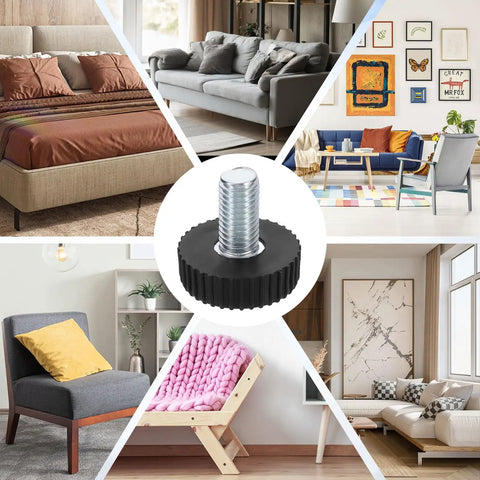 Heavy Duty M10 Thread Adjustable Furniture Leveling Feet 4 Pack Screw On Table Stabilizers For Chair And Stool Legs Black Base in home decor settings.