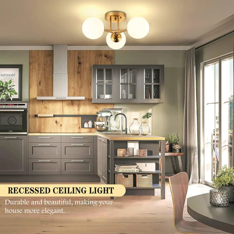 Cool Three Light Globe Sputnik Ceiling Light In Gold Finish With Milk Glass Shades illuminating modern kitchen