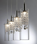 Dope Glam 4-Branch LED Pendant Light With Dimmable Function showing clear glass fixture and hanging crystals