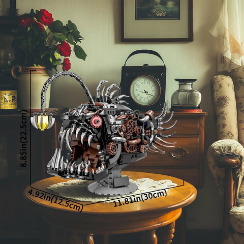 Mechanical Angler Fish Building Set With Light For Home Office Decor And Ocean Themed Lit Fun Lantern Fish Toy Lego Compatible Sea Creature STEM Gift Idea For Adults And Teens 1038 Piece Set, 11.81x4.92x8.85 in